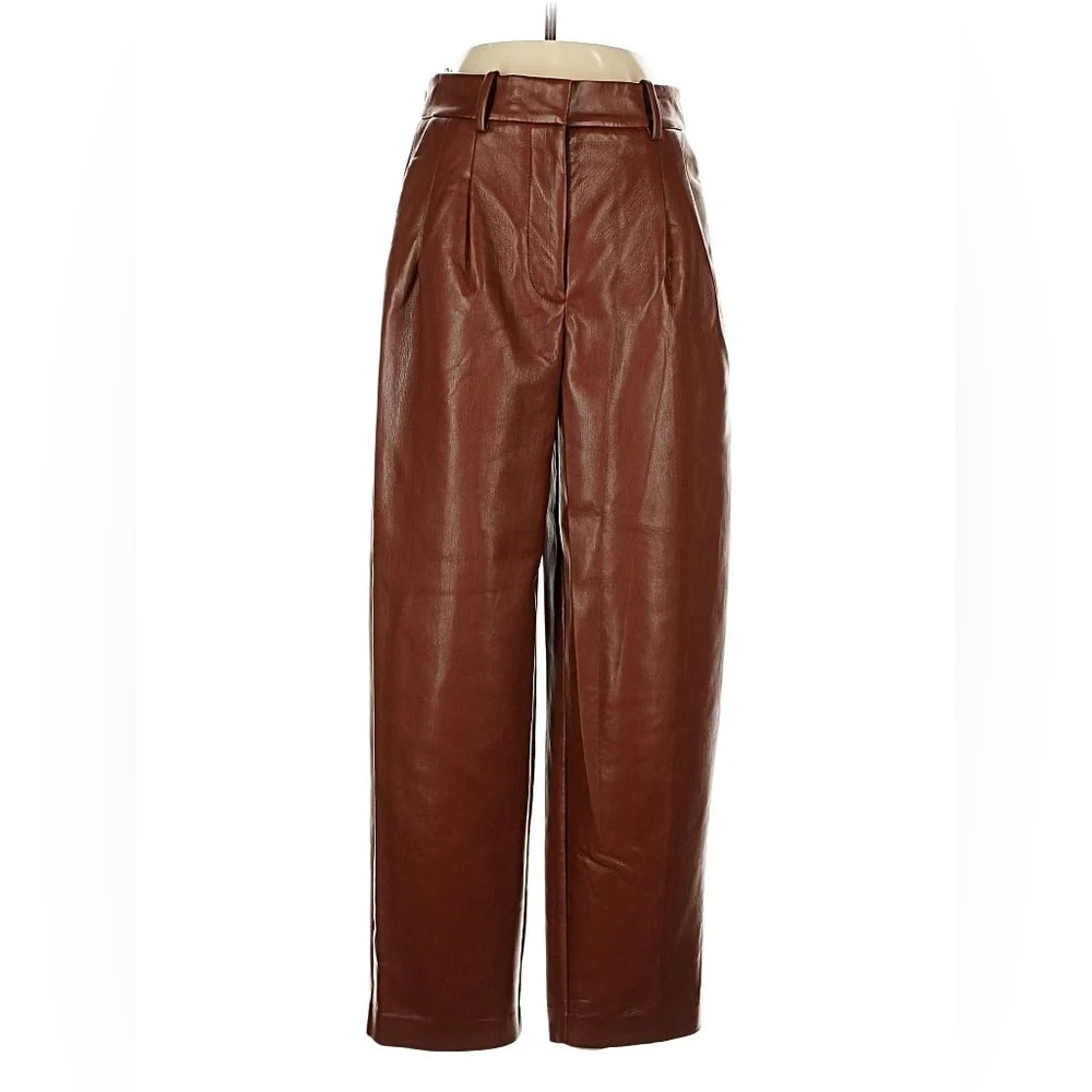 Wilfred x Aritzia Pleated Faux Leather Pants High Waist Size 4 Brown